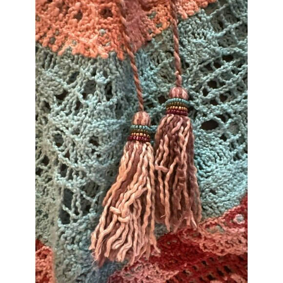 Soft Surroundings Aqua Multi Chevron Earthy Crochet Knit Tunic Top Size L - Picture 7 of 9